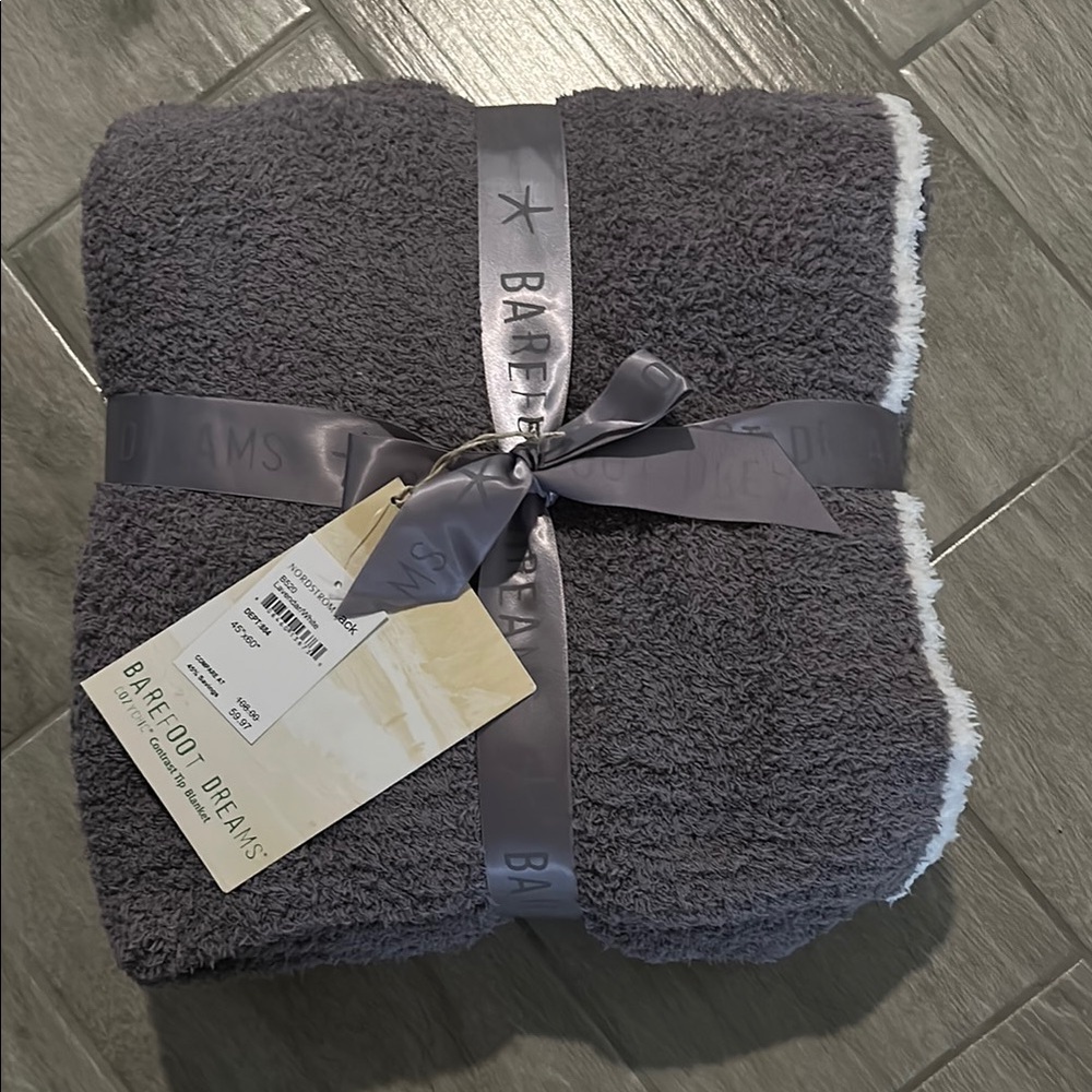 Barefoot Dreams Purple and White Throw Blanket